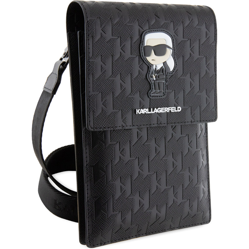 Univerzální pouzdro / taška s kapsou na mobil - Karl Lagerfeld, Saffiano Monogram Ikonik NFT Wallet Black