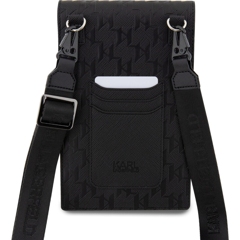 Univerzální pouzdro / taška s kapsou na mobil - Karl Lagerfeld, Saffiano Monogram Ikonik NFT Wallet Black