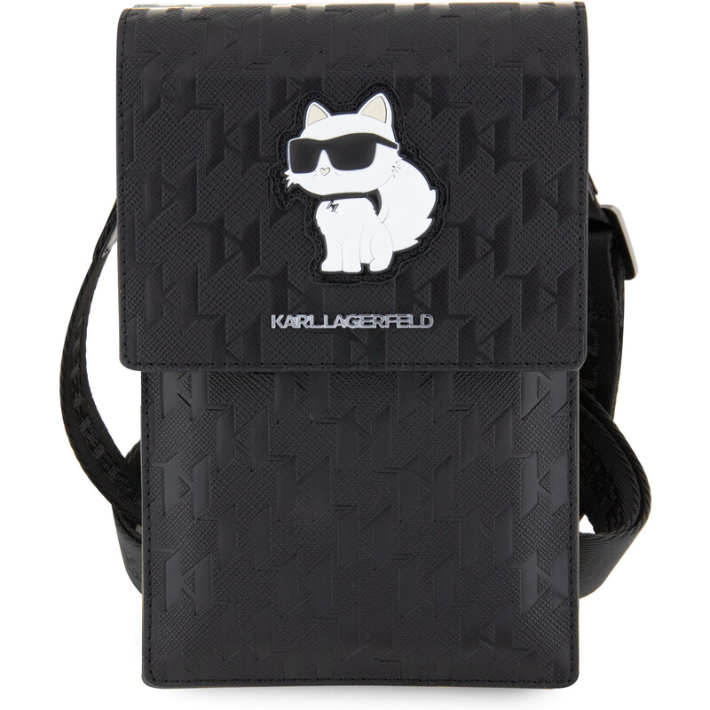 Univerzální pouzdro / taška s kapsou na mobil - Karl Lagerfeld, Saffiano Monogram Choupette NFT Wallet Black