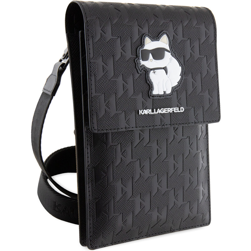 Univerzální pouzdro / taška s kapsou na mobil - Karl Lagerfeld, Saffiano Monogram Choupette NFT Wallet Black