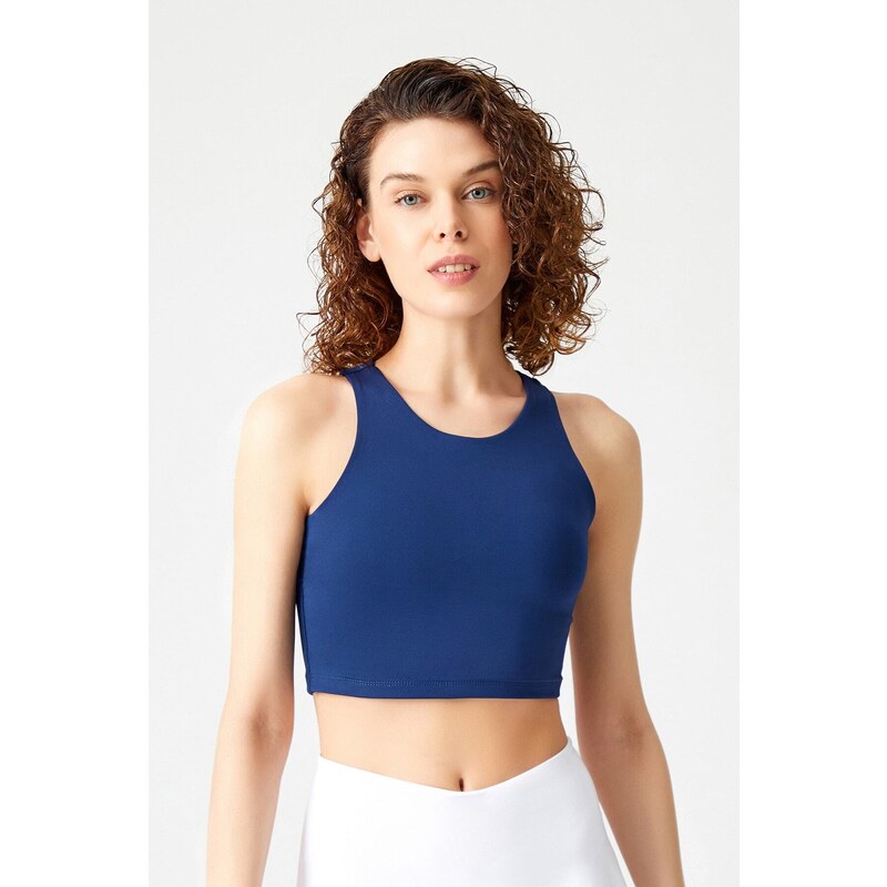 LOS OJOS Navy Blue Barbell Neckline Bra T-shirt