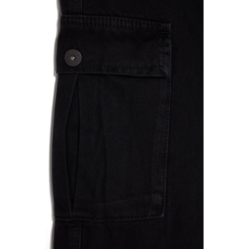 Trendyol Black Wide Fit Cargo Pocket Jeans Loose Denim Trousers