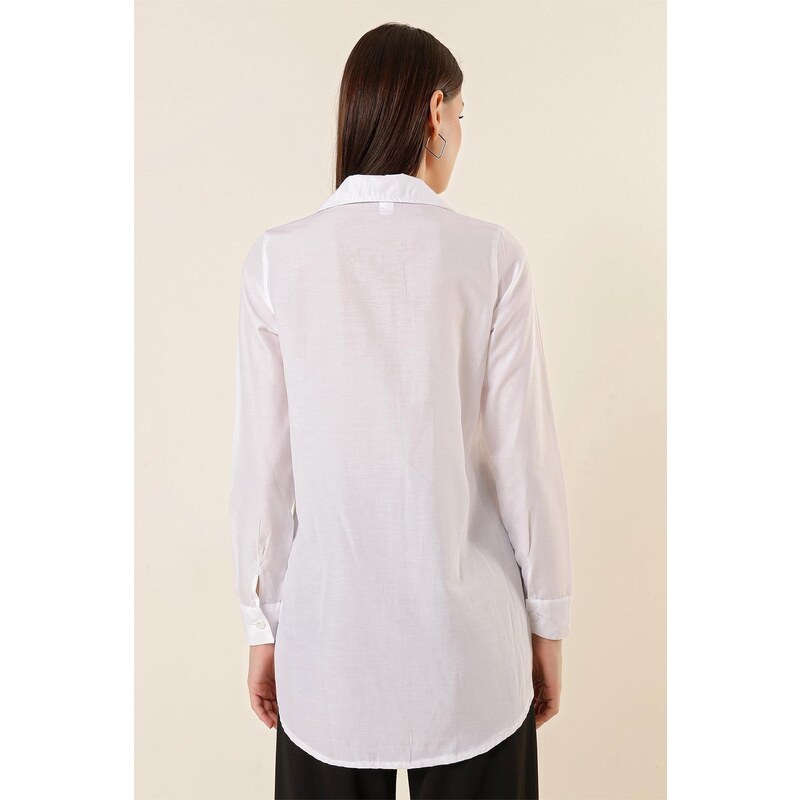 By Saygı One Side Bias Striped Tunic Shirt White