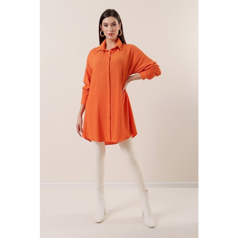 By Saygı Front Buttoned Seeer Tunic Orange
