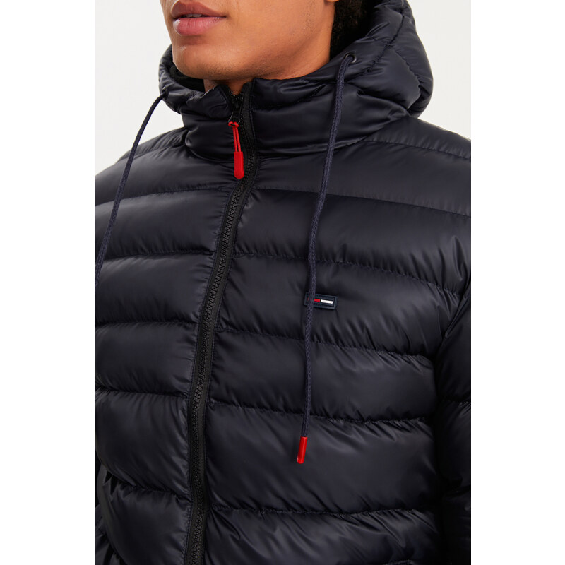 River Club Men's Navy Blue Thick Lined Water And Windproof Hooded Winter Puffer Coat