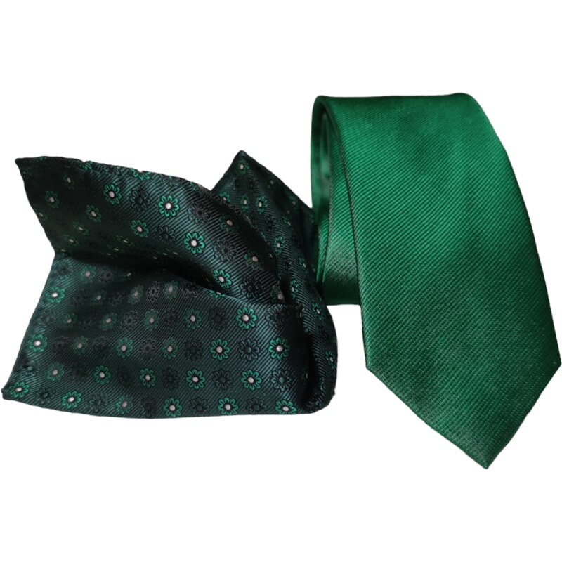 Beytnur Zelený set kravaty a kapesníčku