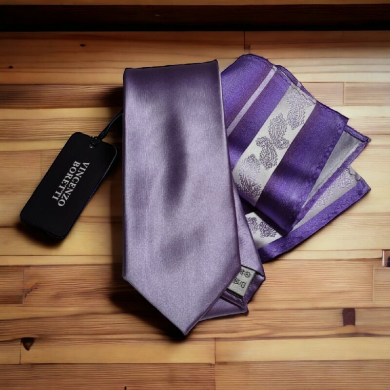 Vincenzo Boretti Fialový set kravaty a kapesníčku