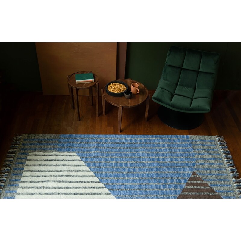 Modrý bavlněný koberec DUTCHBONE HAMPTON 160 x 230 cm