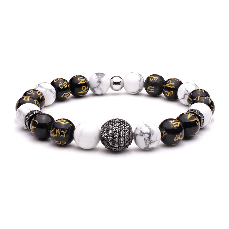 BudNej Minerální náramek MAGIC BALL z howlitu a obsidiánu s mantrou 86302758