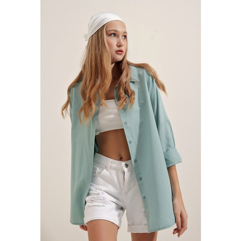 Bigdart 3900 Oversized Basic Long Shirt - Sea Green