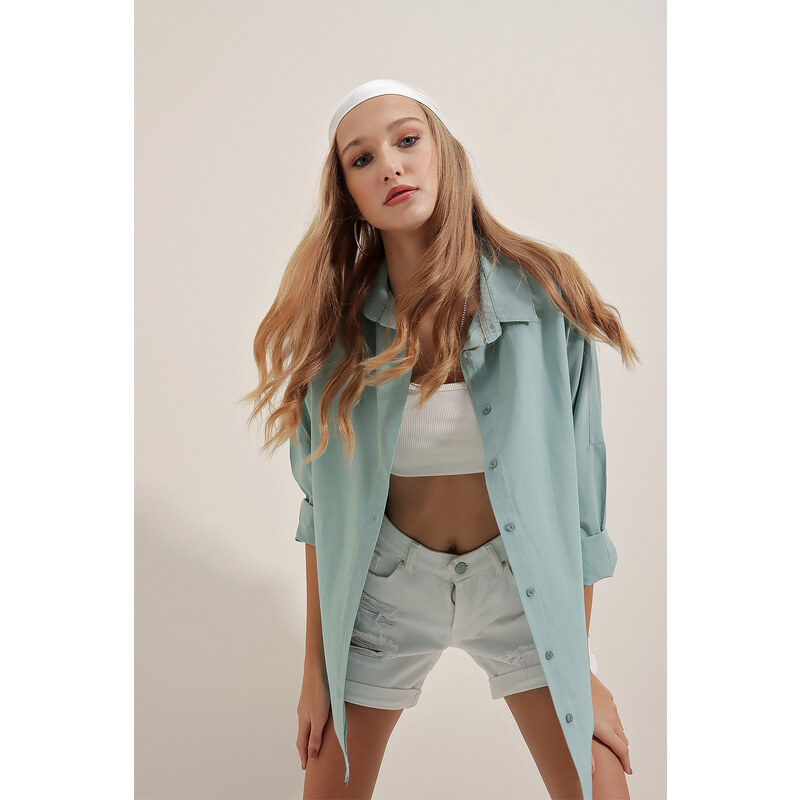 Bigdart 3900 Oversized Basic Long Shirt - Sea Green