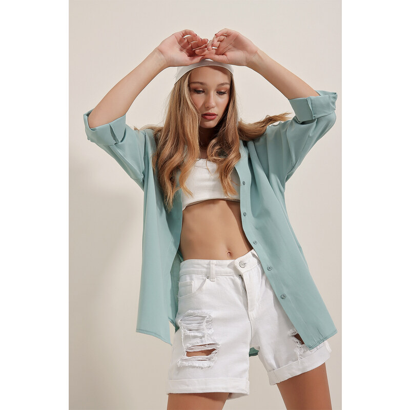 Bigdart 3900 Oversized Basic Long Shirt - Sea Green