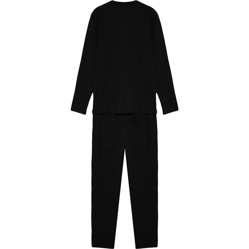 Trendyol Black Regular Fit Waffle Knitted Pajamas Set