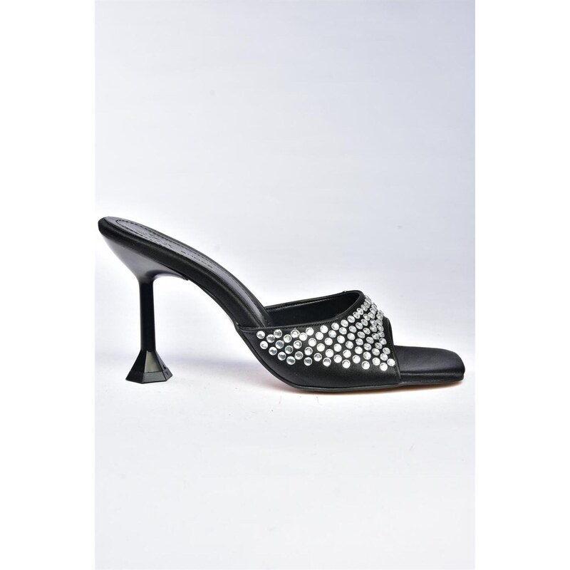 Fox Shoes P404030804 Women's Black Fabric Stone Detail Thin Heeled Slippers