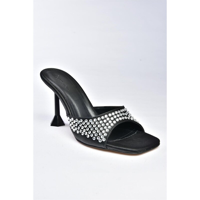 Fox Shoes P404030804 Women's Black Fabric Stone Detail Thin Heeled Slippers