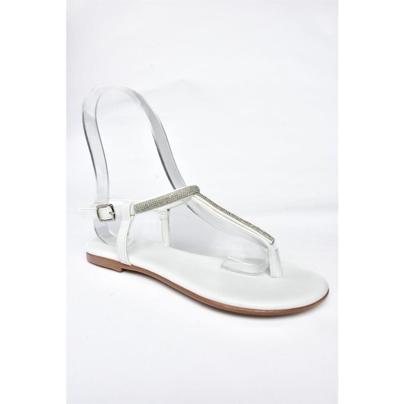 Fox Shoes M272025009 White Stone Detailed Flip-Flops Sandals