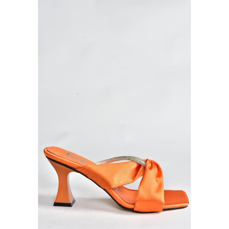 Fox Shoes Orange Satin Evening Dress with Stones and Heels Slippers