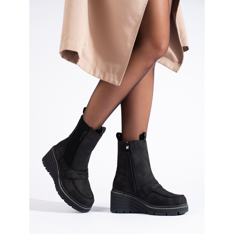 GOODIN Black suede boots, Shelvt heeled ankle boots