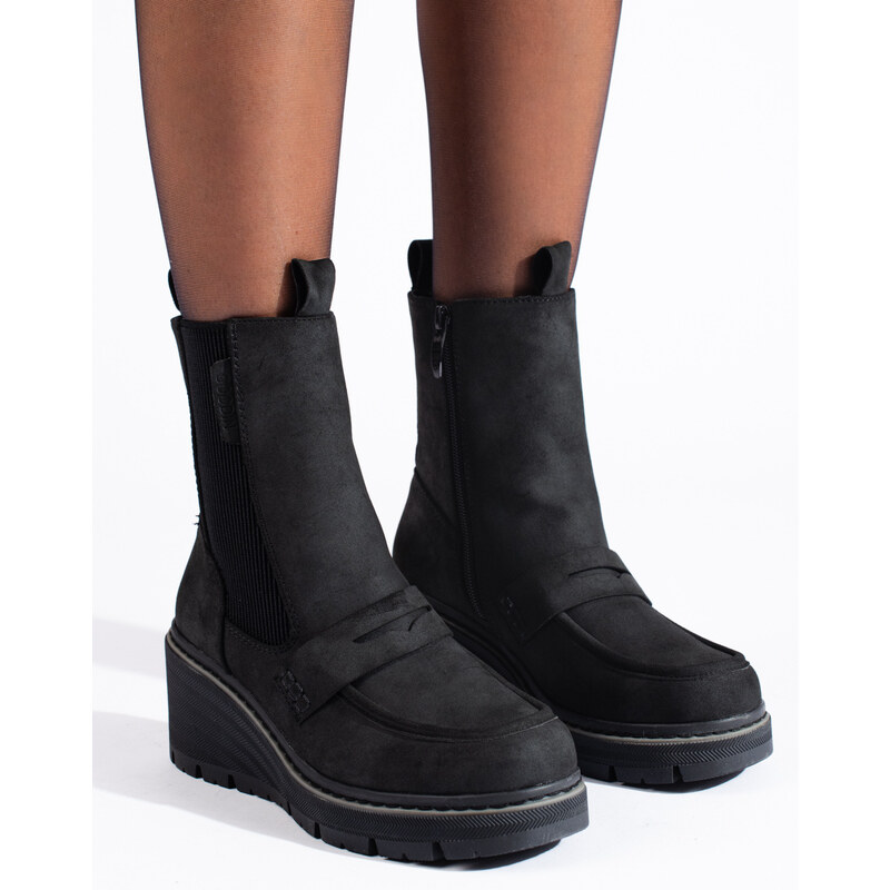 GOODIN Black suede boots, Shelvt heeled ankle boots