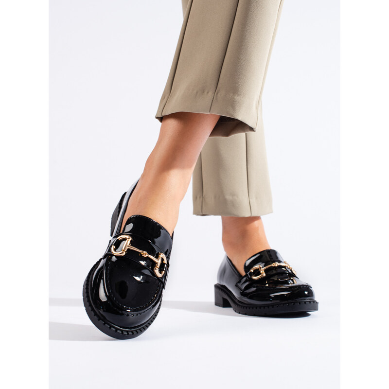 Lacquered black elegant moccasins Shelvt