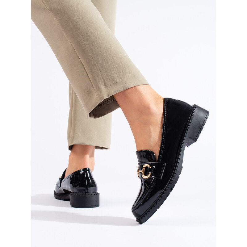 Lacquered black elegant moccasins Shelvt