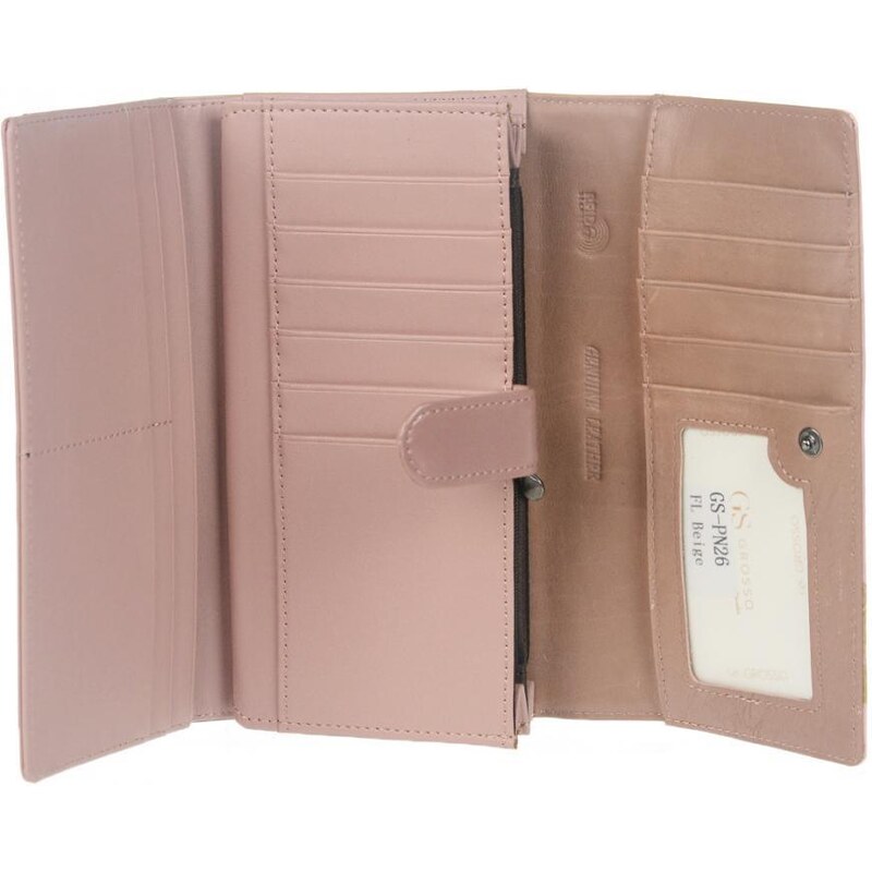GROSSO Kožená dámská peněženka RFID růžová v dárkové krabičce