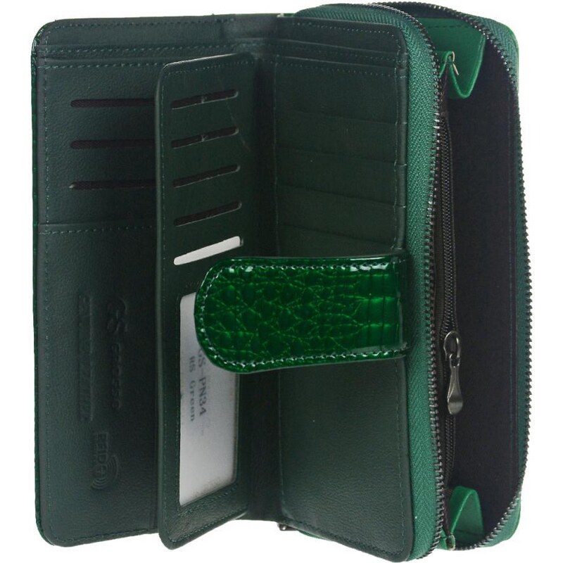 GROSSO Kožená dámská peněženka RFID smaragdově zelená v dárkové krabičce