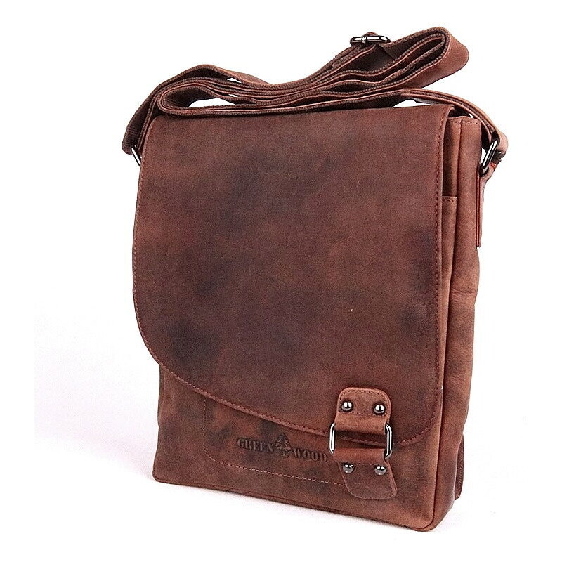 Střední/velká pánská kožená crossbody taška GreenWood no. 836 hnědá