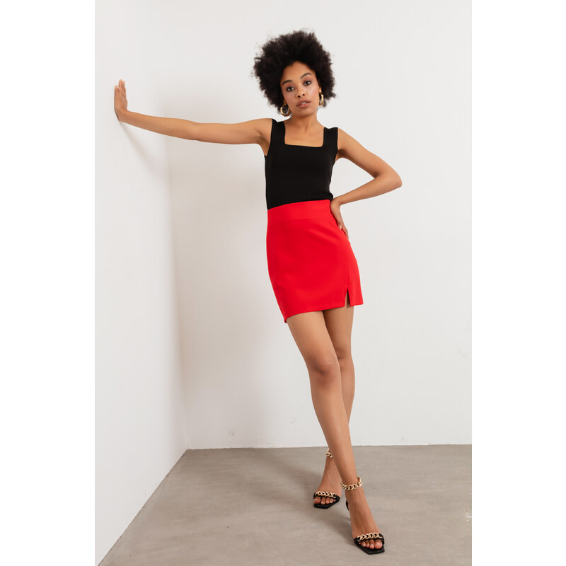 Lafaba Women's Red Slit Mini Skirt