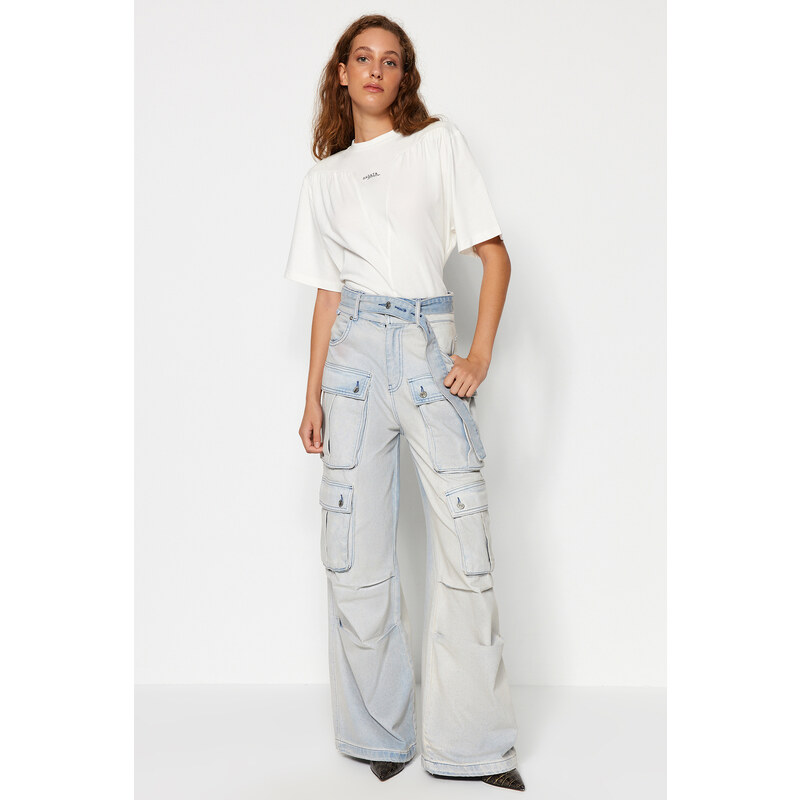 Trendyol X Sagaza Studio Light Blue Cargo Pocket Jeans