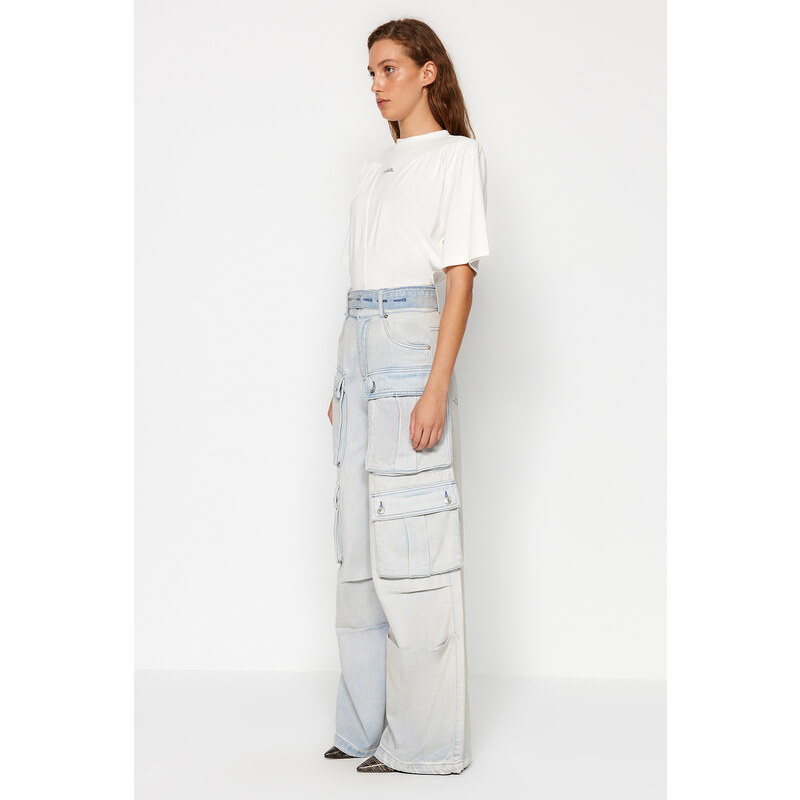 Trendyol X Sagaza Studio Light Blue Cargo Pocket Jeans