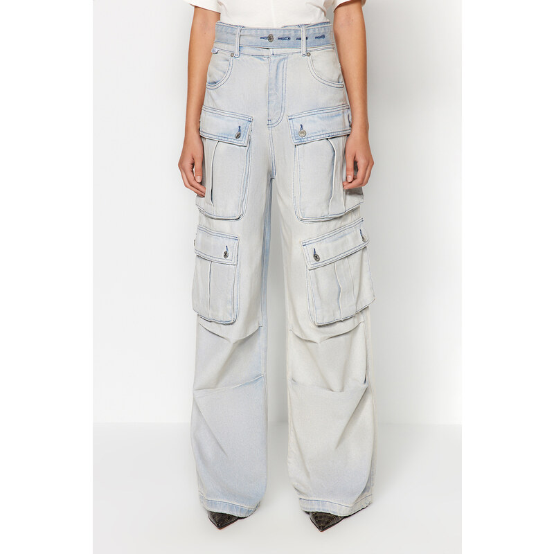 Trendyol X Sagaza Studio Light Blue Cargo Pocket Jeans