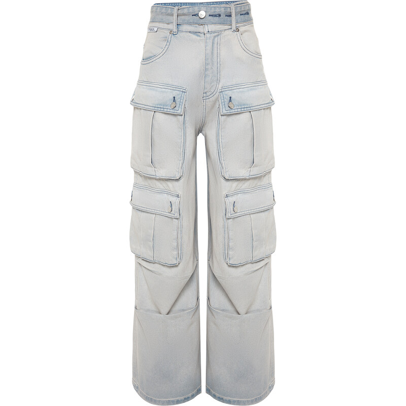 Trendyol X Sagaza Studio Light Blue Cargo Pocket Jeans