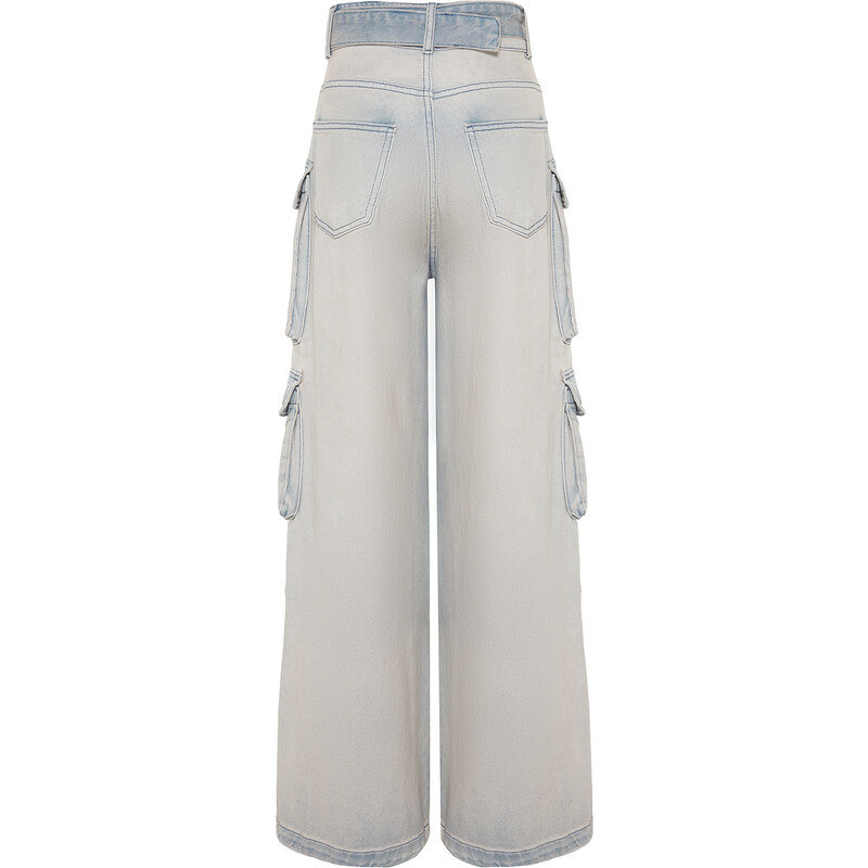 Trendyol X Sagaza Studio Light Blue Cargo Pocket Jeans