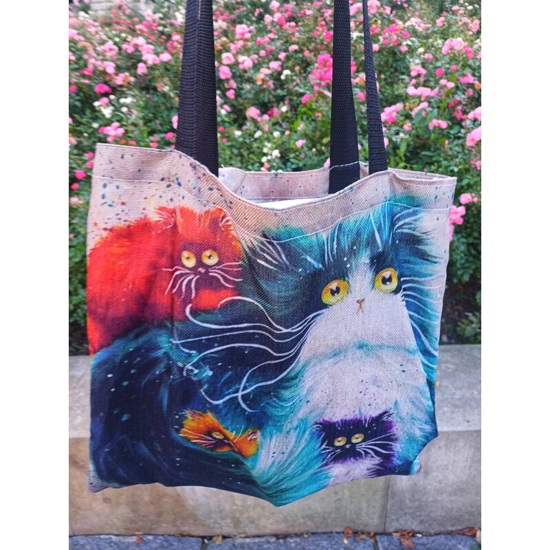 Flor de Cristal Plátěná taška přes rameno Kočky barevné
