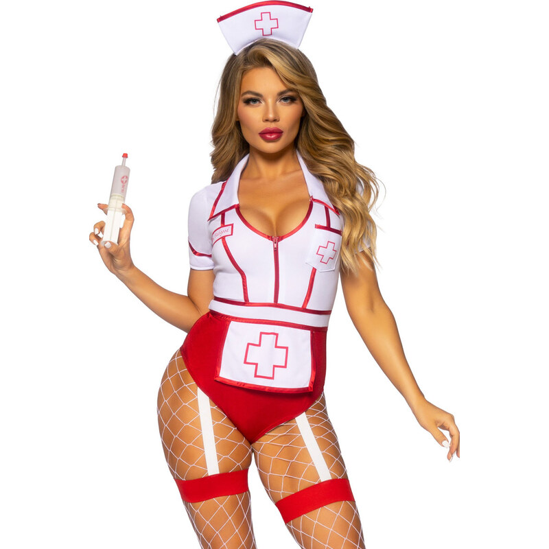 Leg Avenue Červeno-bílý sexy halloweenský kostým Nurse Feelgood 87086