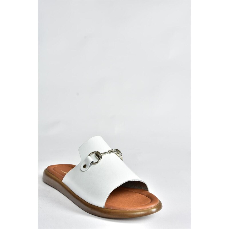 Fox Shoes White Genuine Leather Women's Daily Slippers