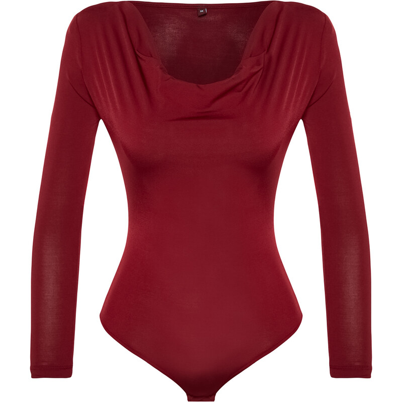 Trendyol Burgundy Degajee Collar Knitted Bodysuit