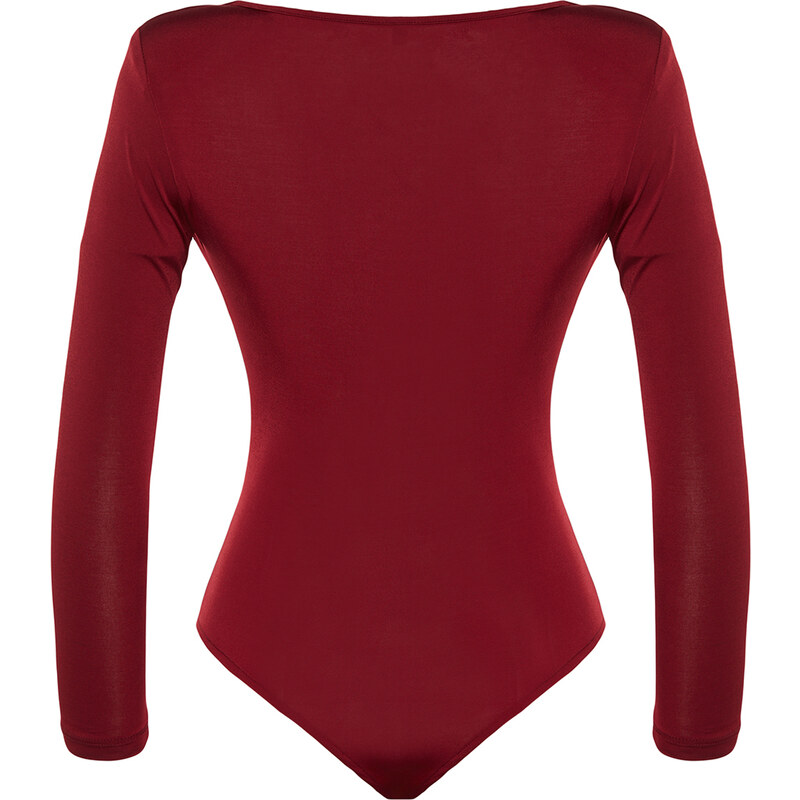 Trendyol Burgundy Degajee Collar Knitted Bodysuit