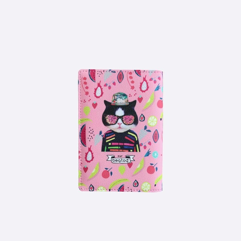Kecky Růžový obal na cestovní pas s kočkou