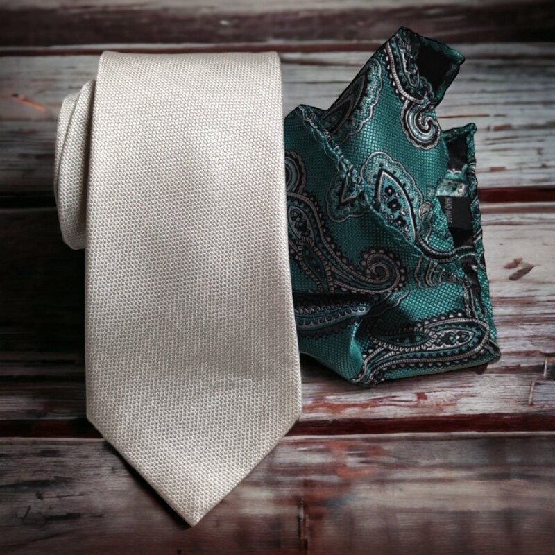 Beytnur Bílý set kravaty a kapesníčku