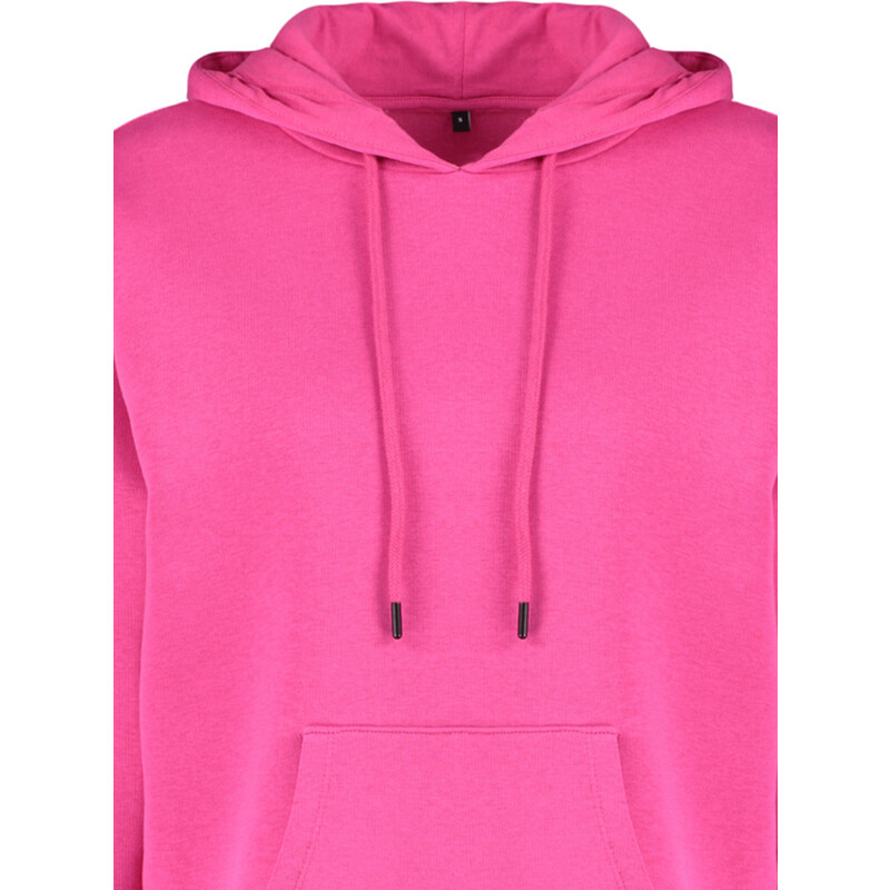 Trendyol Fuchsia Thick Fleece Inside Oversize/Wide Fit with a Hooded Basic Knitted Sweatshirt