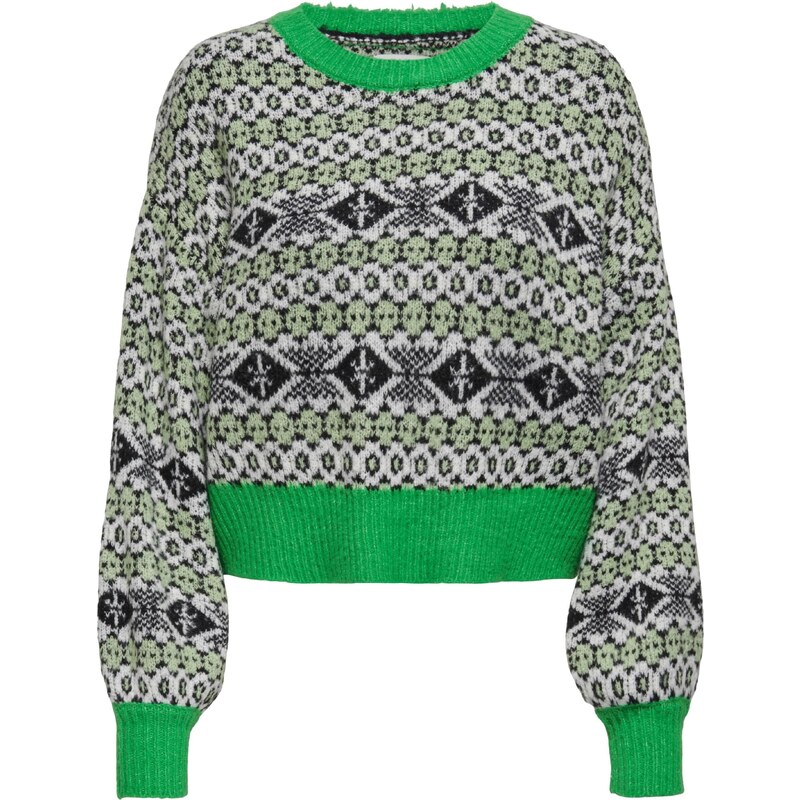 ONLY Svetr DEA zelená / rákos / černá / bílá 98151374