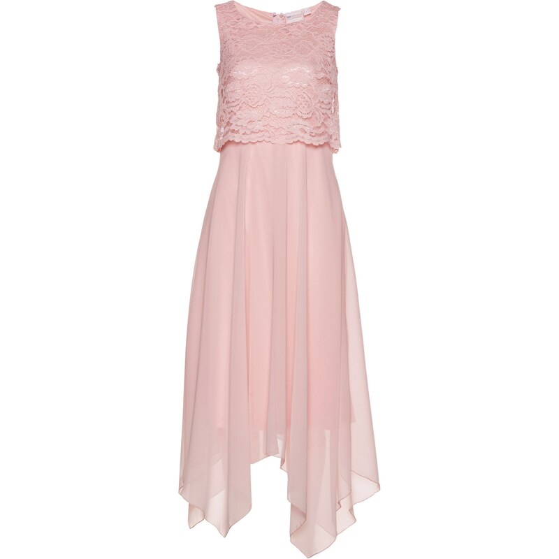 bonprix Premium šifonové šaty s krajkou Růžová