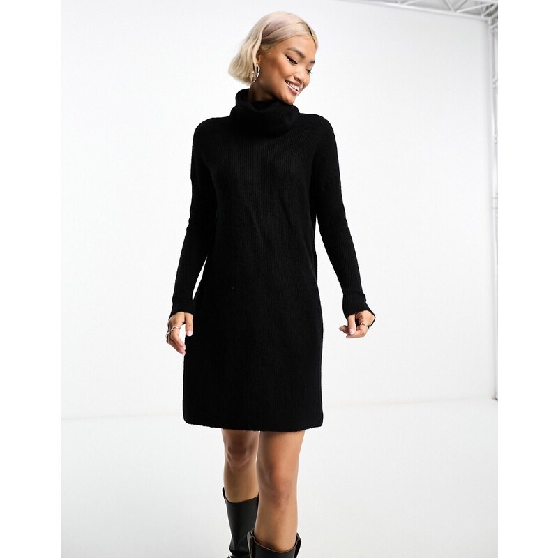 ONLY roll neck knitted mini jumper dress in black 90286687