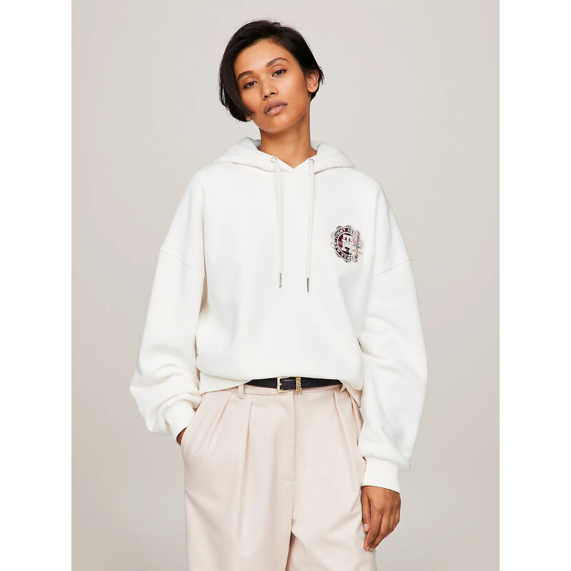 Tommy Hilfiger dámská krémová mikina s kapucí