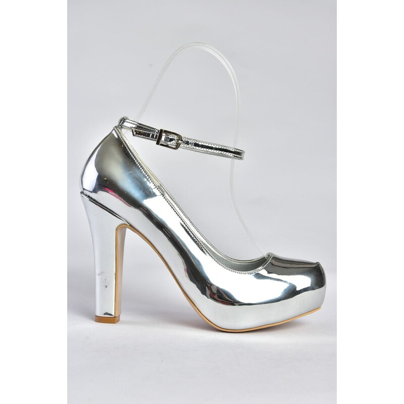 Fox Shoes Silver Mirrored Platform Heels, Women's Evening Dress Shoes