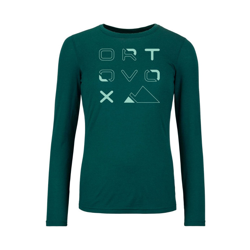 Dámské funkční tričko Ortovox 185 MERINO BRAND OUTLINE LS - zelená XL