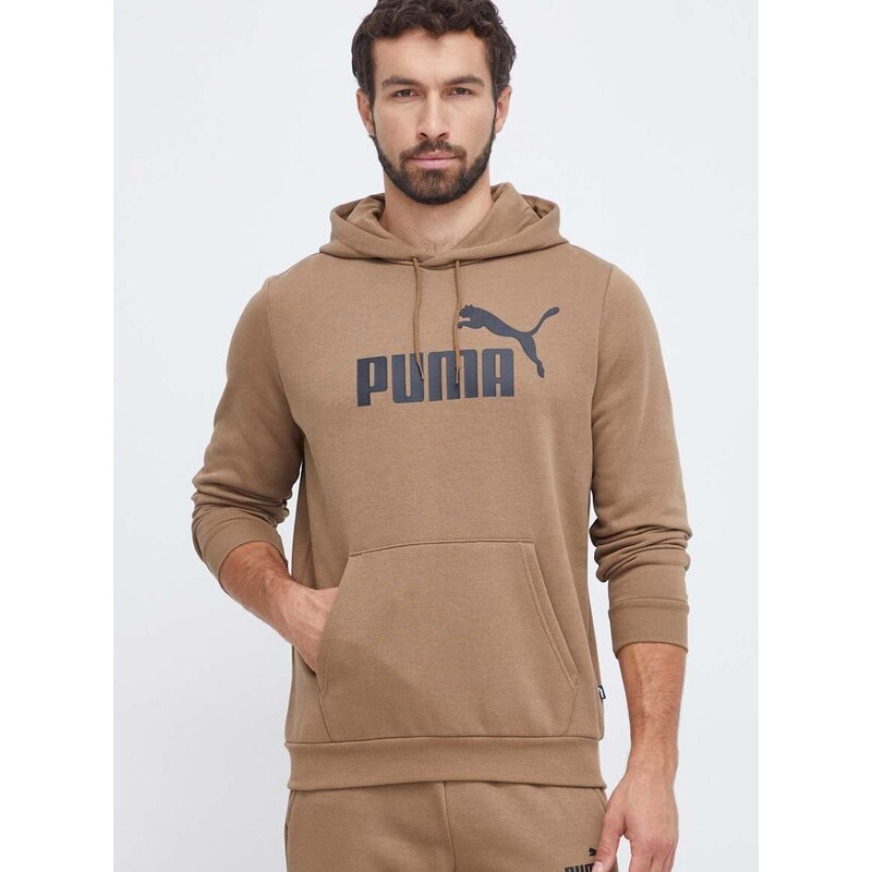 Mikina Puma pánská, hnědá barva, s kapucí, s potiskem, 586687