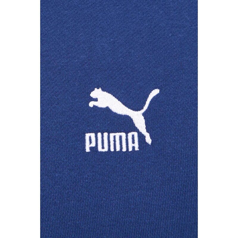 Bavlněná mikina Puma pánská, tmavomodrá barva, s kapucí, s aplikací